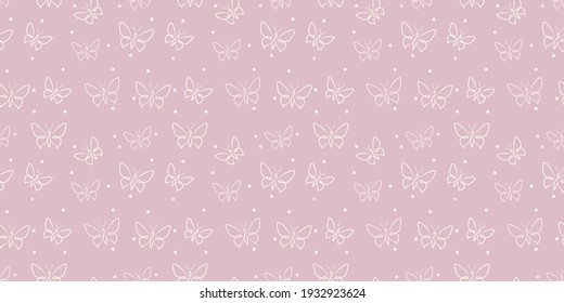 Pastel butterfly seamless repeat pattern background, vector line art butterflies.