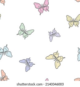 Pastel butterfly seamless repeat pattern design, cute butterfly vector wallpaper. Girly spring pattern background.