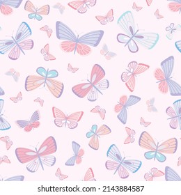 Pastel butterfly seamless repeat pattern design, cute butterfly vector wallpaper. 