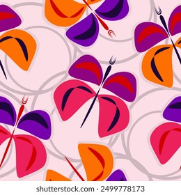 Pastel butterfly seamless repeat pattern design, cute butterfly vector wallpaper. Vector illustration in vintage style.