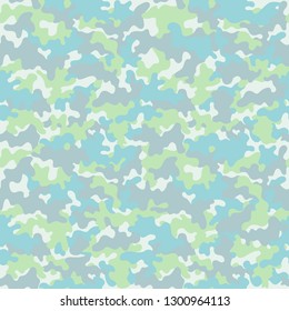 Pastel Camouflage Seamless Pattern - Pastel gray, green, and blue camouflage repeating pattern design