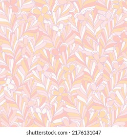 Pastel Candy Hippie Seamless Pattern. Vector Nostalgic Retro 60s Groovy Print. Vintage Floral Background. Textile And Surface Design With Old Fashioned Hand Drawn Naive Geometric Flowers