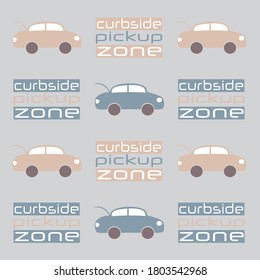 pastel car and curbside pickup zone text. idea for signage,backdrop,banner,etc.