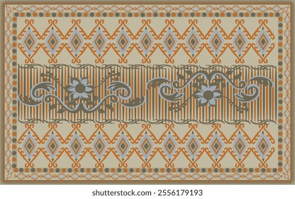 Pastel Carpet Vector with floral motifs in vintage tones. Perfect for decor, wallpapers, and textiles, this design blends traditional elegance with versatility for timeless sophisticat