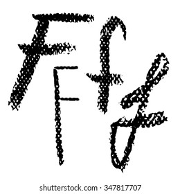 Pastel chalks alphabet, hand drawn ABC: letter F