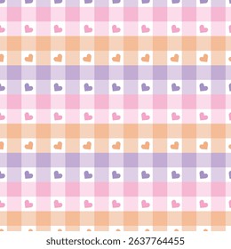 A pastel checkerboard pattern with scattered heart icons