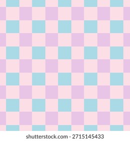 Patrón de cuadros pastel sin fisuras con cuadrados rosa, azul y lila. Fondo de Vector plano para textiles, papel de embalaje, diseño para niños o impresiones digitales.