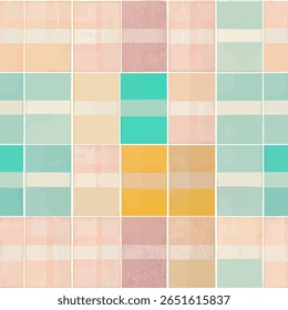 Pastel checkered pattern with a color palette of mint green, peach, and mustard yellow. grunge lines ikat pattern, ikat seamless pattern, Vector illustration background for print the paper.