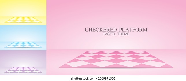 pastel checkered pattern platform collection 3d illustration vector