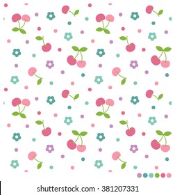 Pastel cherry and flower seamless vector pattern 