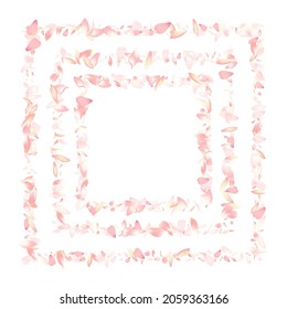 Pastel Cherry Petal Vector White Background. Pink Romance Rose Petal Backdrop. Sakura Petal Modern Cover. Springtime Peach Petal Congratulation.