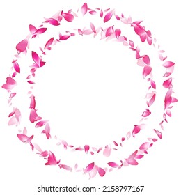 Pastel Cherry Petal Vector White Background. Purple Falling Rose Petal Frame. Sakura Petal Fall Texture. Floor Apple Petal Banner.