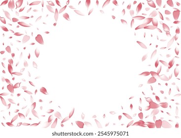 Pastel Cherry Petal Vector White Background. Purple Free Apple Petal Frame. Peach Petal Japanese Poster. Wedding Sakura Petal Illustration.