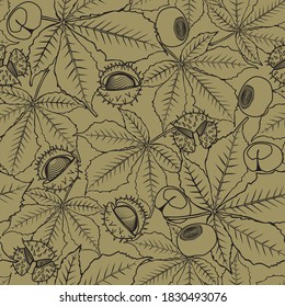 Pastel chestnuts leaves vector seamless pattern texture.