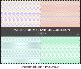 Pastel Christmas fair isle pattern collection includes 4 design swatches for fashion textiles, knitwear and graphics