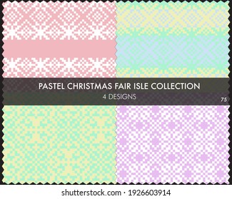 Pastel Christmas fair isle pattern collection includes 4 design swatches for fashion textiles, knitwear and graphics