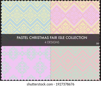 Pastel Christmas fair isle pattern collection includes 4 design swatches for fashion textiles, knitwear and graphics
