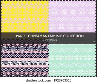La colección de patrones de la isla de la feria navideña Pastel incluye 4 swatats de diseño para textiles de moda, ropa de cama y gráficos
