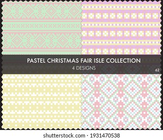 Pastel Christmas fair isle pattern collection includes 4 design swatches for fashion textiles, knitwear and graphics