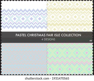 Pastel Christmas fair isle pattern collection includes 4 design swatches for fashion textiles, knitwear and graphics