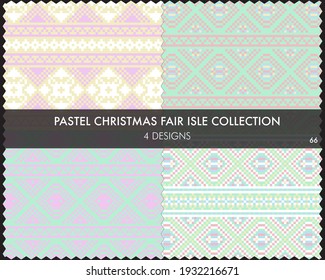 Pastel Christmas fair isle pattern collection includes 4 design swatches for fashion textiles, knitwear and graphics