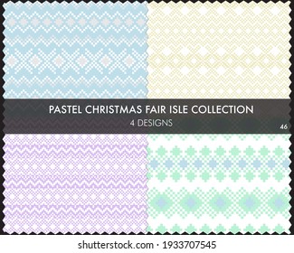 Pastel Christmas fair isle pattern collection includes 4 design swatches for fashion textiles, knitwear and graphics