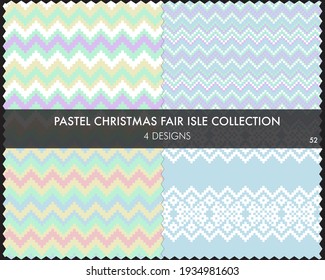 Pastel Christmas fair isle pattern collection includes 4 design swatches for fashion textiles, knitwear and graphics