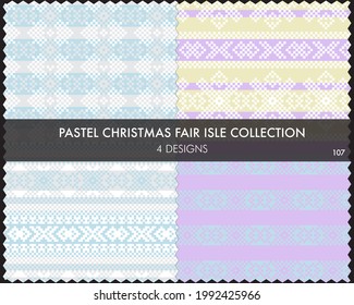 Pastel Christmas fair isle pattern collection includes 4 design swatches for fashion textiles, knitwear and graphics