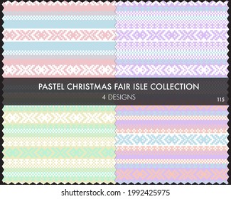 La colección de patrones de la isla de la feria navideña Pastel incluye 4 swatats de diseño para textiles de moda, ropa de cama y gráficos