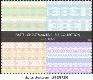 Pastel Christmas fair isle pattern collection includes 4 design swatches for fashion textiles, knitwear and graphics