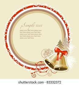 Pastel Christmas frame with gold bells