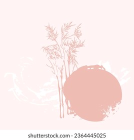 pastel circle bamboo forest pastel japanese chinese traditional vector illustration card background colorful watercolor ink textured korean