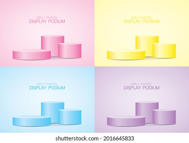 pastel circle podium display set 3d illustration vector on sweet pastel background
