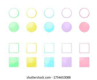 【 pastel /  circle / square 】Hand painted watercolor frames, abstract watercolor background, vector illustration.