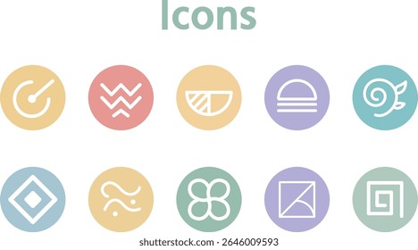 Pastel Circular Geometric Icon Set with Abstract Symbols
