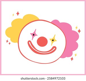 Pastel Clown face Clowncore Playful Cartoon Flat Hand Drawn