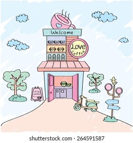 A pastel coffee shop.