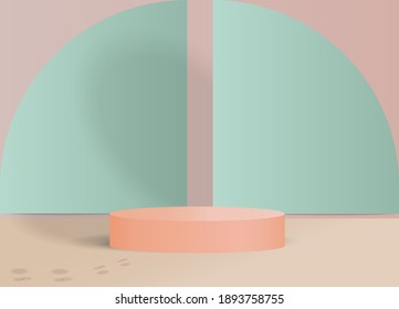 Pastel color 3d background with geometric shapes, podium on the floor. Platforms for product presentation, background. Abstract composition design, showcase, copy space,vector