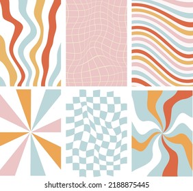 Pastel color 70s retro themed background for posters, wall art, invitation templates. Wavy, checkerboard graphic pattern print.