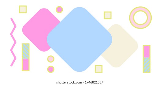 Pastel color abstract geometric composition background. Abstract dynamic geometric background applicable for Covers, Voucher, Posters, Flyers and Banner Designs. Retro vintage 80 memphis style. 