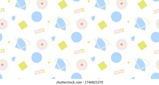Pastel color abstract geometric composition background. Abstract dynamic geometric background applicable for Covers, Voucher, Posters, Flyers and Banner Designs. Retro vintage 80 memphis style. 