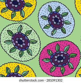Pastel color abstract seamless pattern with beautiful flowers and circles Vector  illustration eps10 