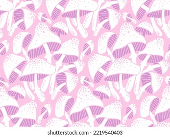 Pastel color amanita mushrooms silhouette pattern. Mushroom seamless pattern for wrap, fabric, surface design, package, packing, sublimation print.