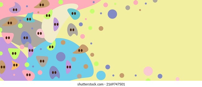 Pastel color Banner template with Cute abstract cartoon character , trendy color, copy space