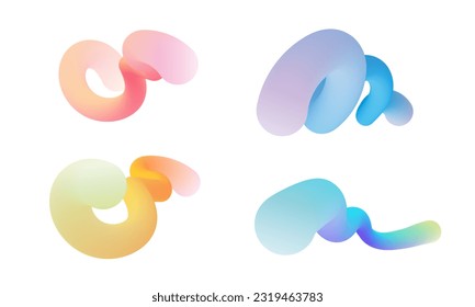 Pastel color blend line art. Beautiful smooth light gradient shapes set