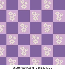 Diseño de patrón transparente de tablero de ajedrez de color pastel con flores