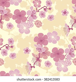 pastel color cherry blossom vector pattern for fabric