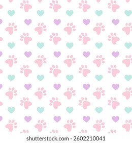 Pastel color cute paw print or footprint seamless pattern design