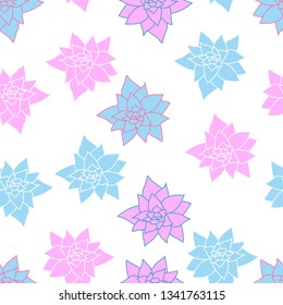 pastel color of desert succulent plant seamless pattern on white background. Girly fun cartoon cactus repeat pattern. Great for fabric, wallpaper, card element, wrapping, textile, backdrop.