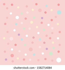 Pastel color dots background. Vector pattern. Holiday background. Confetti on pink. 